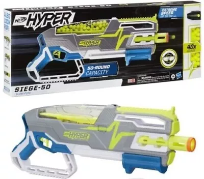 Buy Nerf Hyper Siege-50 Pump Action Blaster & 40x Rounds New Kids Xmas Toy Gun Gift • 45.99£