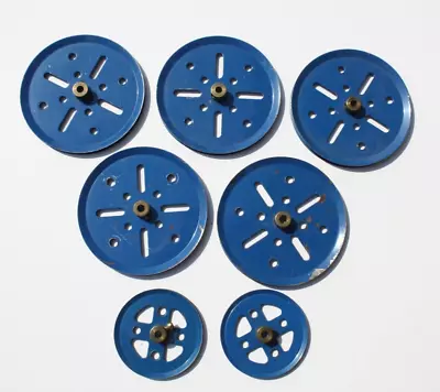 Buy ORIGINAL MECCANO, BLUE STAMPED, 3  PULLEY & 2  PULLEY WHEEL 19b & 20a Lot X 7 • 4.99£