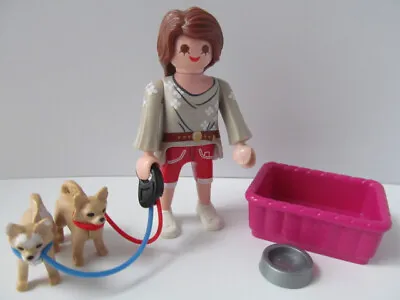 Buy Playmobil Dollshouse Pets & Figure: Lady & 2 Chihuahua/spitz Dogs & Basket NEW • 6.49£