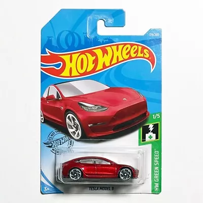 Buy Hot Wheels 2019 Tesla Model 3 (Red) HW Green Speed • 10.39£