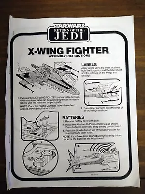 Buy Star Wars X Wing Fighter  Vehicle Palitoy Kenner Assembly Instructions • 4.49£
