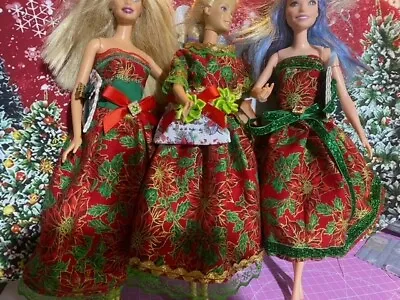 Buy Barbie Dress Handmade Glitter Poinsettas Christmas • 8.26£