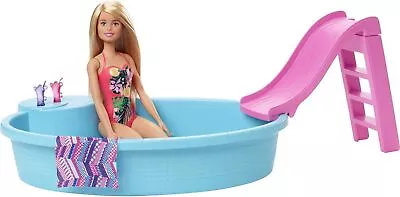 Buy Barbie Pool, 1x Barbie Doll With Blonde Hair, Barbie Pool And Slide • 49.71£
