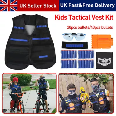 Buy 20/40 Kids Tactical Vest Kit With Dart Clip For Nerf Guns N-Strike Elite Series • 14.49£