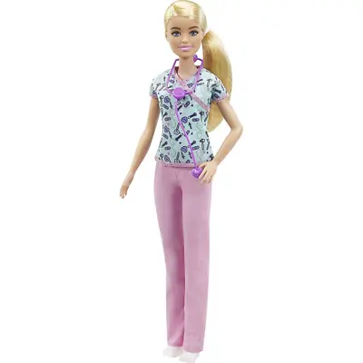 Buy Barbie Nurse Blonde Doll With Scrubs Medical Tool Print Top & Pink Pants • 11.99£