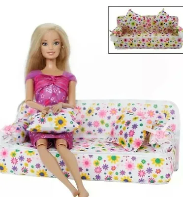 Buy SALON Barbie SOFA TABLE GUERIDON FLAT SCREEN TELEPHONE + Lot Various Accessories • 35.84£