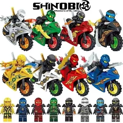 Buy Set Of 8 Pcs Ninjago Mini Figures & Motorbike Motorcycle Building Blocks Toys • 14.99£