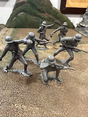 Buy Vintage Louis Marx WW2 Gray Plastic 6” German Army Men Toy Soldier 6 Figures • 68.20£