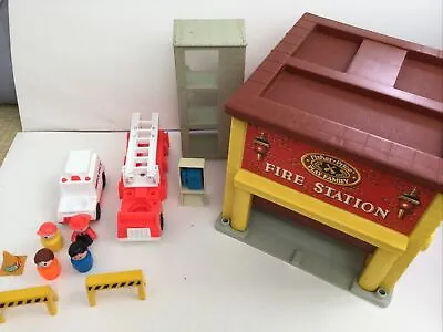 Buy Vintage Fisher Price Play Little People Fire Station With Vehicles • 23.99£