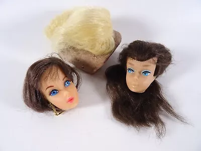 Buy 2 Vintage Barbie Heads + 1 Blonde Wig Headmark Mattel 1958 + 1966 (14437) • 72.46£