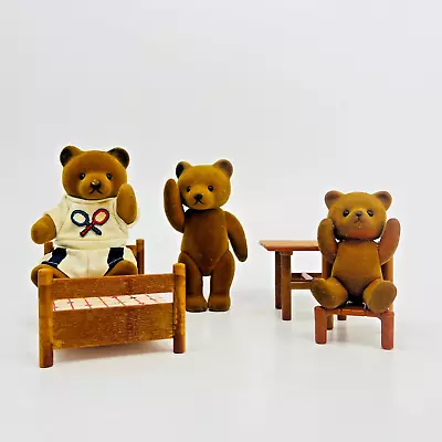 Buy Sylvanian Bear Family 3 Figure Table Chair Bed Simba Bear Story 80s Vintage • 45£