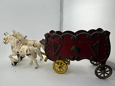 Buy Vintage Overland Circus Cast Iron Toy Wagon And Horses White Maroon • 130.29£