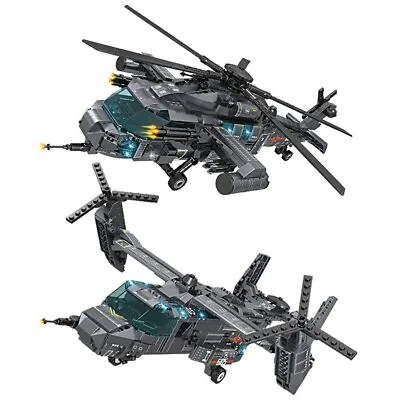Buy 2In1 Attack Helicopter & Osprey Aircraft Building Blocks Bricks (1084 Pieces) • 86.86£