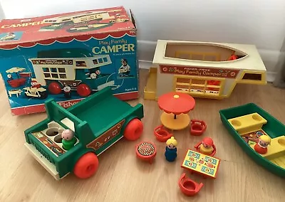Buy Vintage 1972 Fisher-Price Family Camper & Boat Set, Figures, Accessories. Boxed • 20£