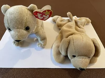 Buy TY BEANIE Vintage ALMOND Light Brown Bear With Tags & FETCH Labrador Puppy • 3£