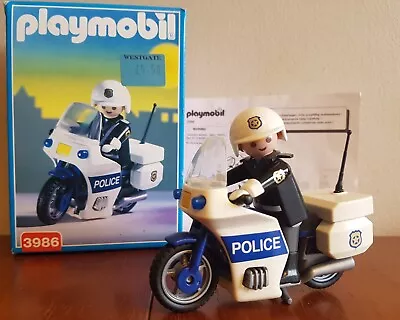 Buy Playmobil 3986 - Police Motorbike Patrol - 1997 - With Box - Vintage • 7.50£