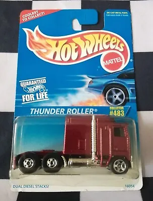 Buy 1996 Hot Wheels Thunder Roller Dual Diesel Stacks Long Card Collector No #483 • 19.99£