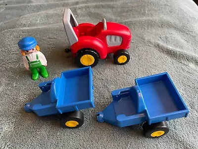 Buy Playmobil Red Tractor & 2 Blue Trailers & Figure • 10.99£