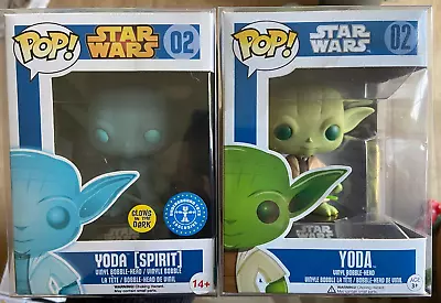 Buy Funko Pop Yoda 02 + Yoda Spirit 02 (GITD) Star Wars Vaulted Underground Toys • 32£