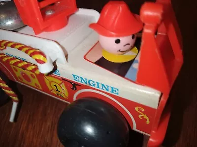 Buy Vintage 1968 - Fisher Price Little People Wooden Fire Engine Truck With Bell • 9.99£