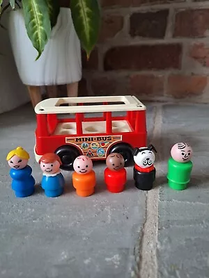 Buy Fisher Price Mini Bus 7 Little People Wooden Bottom Figures Vintage Family VGC • 20£