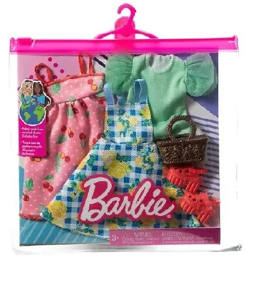 Buy Mattel Barbie Fashions 2 Pack Checked Flower Dress & Summer Fruit Dress Toy • 23.84£
