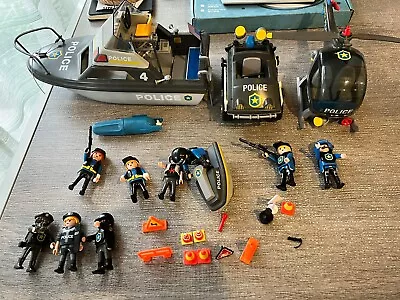 Buy Playmobil Bundle Police Helicopters SWAT , Jeep, Boat And Jet Ski • 20£