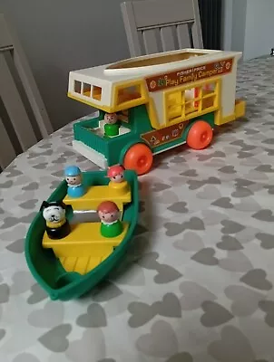 Buy Vintage 1970s Fisher Price Play Family Camper Van Boat Figures Dog Caravan Toy • 15.99£
