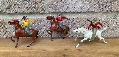 Buy 3 Vintage Hollow-cast Metal Mounted Cowboys On Horses Britains -crescent Job Lot • 4.75£