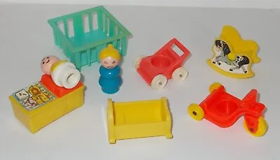 Buy Bundle Vintage Little People Nursery Cot Playpen Rocking Horse Pram Baby Figure • 14£