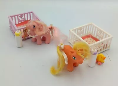 Buy Baby Applejack & Baby Cotton Candy W/ Playpens & Bottles - My Little Pony - 1984 • 0.99£