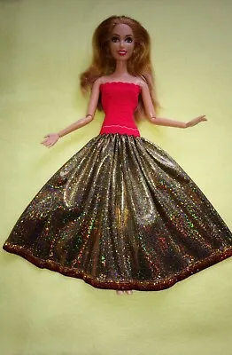 Buy Elegant Barbie Dolls Glitter Dress Red Gold Evening Princess Wedding Dress K03 • 10.40£