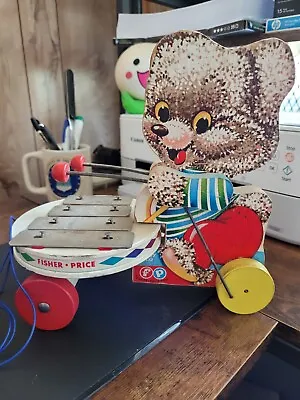 Buy Antique Vintage Pull Toy Fisher Price Teddy Bear Plays The Xylophone • 14.27£