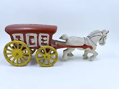 Buy Vintage Cast Iron White Horse Drawn Red Ice Cart Buggy Wagon Toy • 19.29£