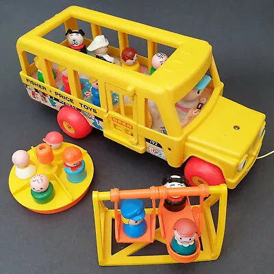 Buy Vintage 1965 Fisher Price Little People School Bus, Roundabout & Swing Play Set • 49.99£