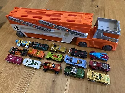 Buy Hot Wheels Job Lot Bundle Large Transporter Truck And 15 Cars In Good Condition • 15.50£