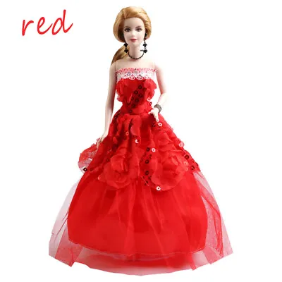 Buy Barbie Doll Clothing Wedding Doll Red Dress Princess Accessories Large Dress • 11.15£