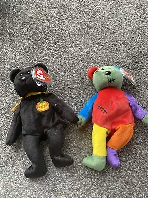 Buy Ty Beanie Babies Bears - Frankenteddy & Haunt Halloween Retired - Rare With Tags • 5£
