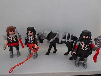 Buy PLAYMOBIL Black / Red  Knights Medieval Castle Figures Men + Armoured Horse (s) • 4.99£