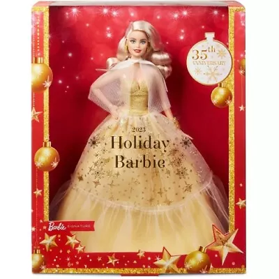 Buy Mattel - Barbie Signature Holiday Doll With Golden Gown And Blonde Hair - Matte • 69.84£