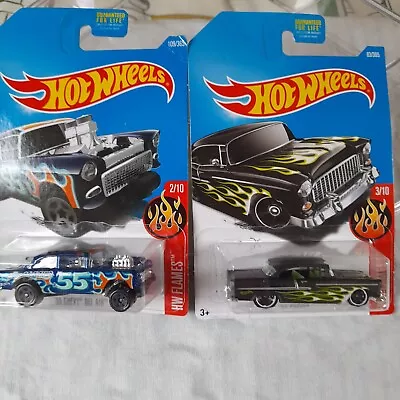 Buy 2x Hot Wheels Flames 55 Chevy 55 Chevy Bel Air Gasser New Unopened Cards • 4.99£