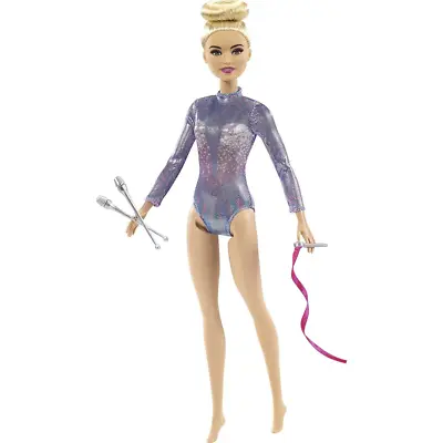 Buy Barbie Rhythmic Gymnastics Blonde Doll With Letard Bun & Accessories • 11.99£