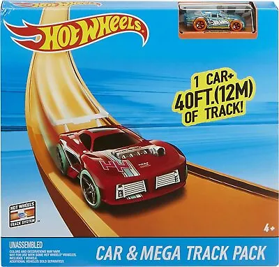 Buy 40Ft Hot Wheels FTL69 ORANGE Mega Track Pack With Car, Track And Connectors NEW • 33.27£