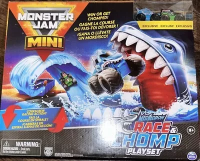 Buy Monster Jam Mini Megalodon Race And Chomp Playset 2 Mini Trucks In 1:87 Scale  • 19.99£