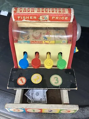 Buy Vintage Fisher Price Cash Register #972 1960s Wooden Classic NO COINS! • 6.61£