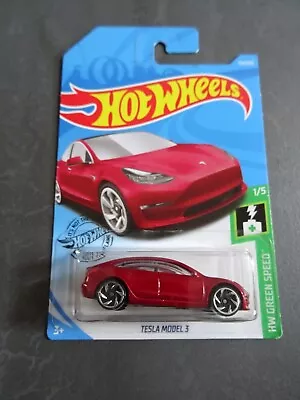 Buy Hot Wheels Tesla Model 3 - Red Colour - 2019 Release On Long Card - SEALED • 18£