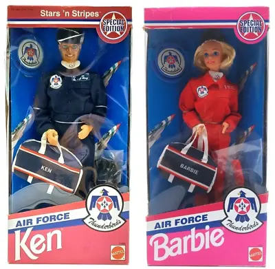 Buy 2x Mattel 1993 NrfB Air Force Thunderbirds Barbie Doll Barbie 11552 + Ken 11554 • 81.84£