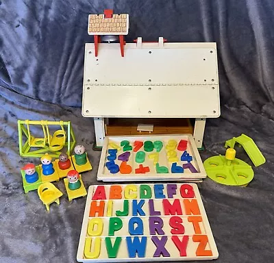 Buy Vintage Fisher Price Play Family School House With Letters,Cards & Figures 1970s • 40£