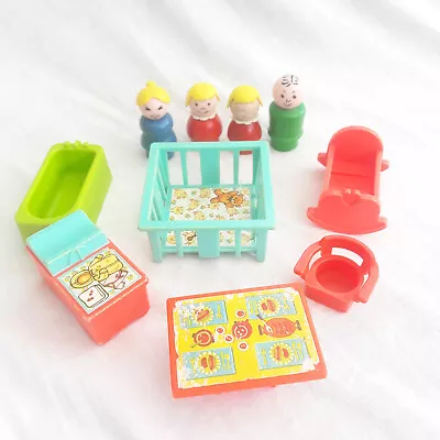 Buy Vintage Fisher Price Little People -Figures, Cot Bed Bath Table • 15.99£