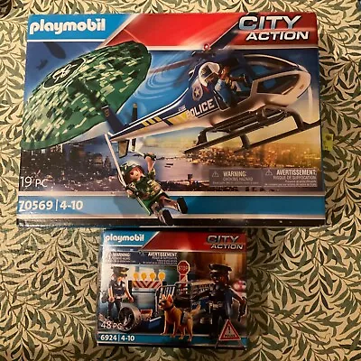 Buy Playmobil Set City Action  Police 70569  Parachute  Helicopter 6924 Roadblock • 42£